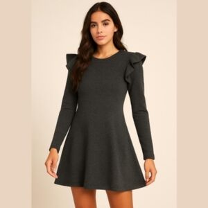 Free Generation Los Angeles Charcoal Gray NWT Fit & Flare Mini Dress Large $130